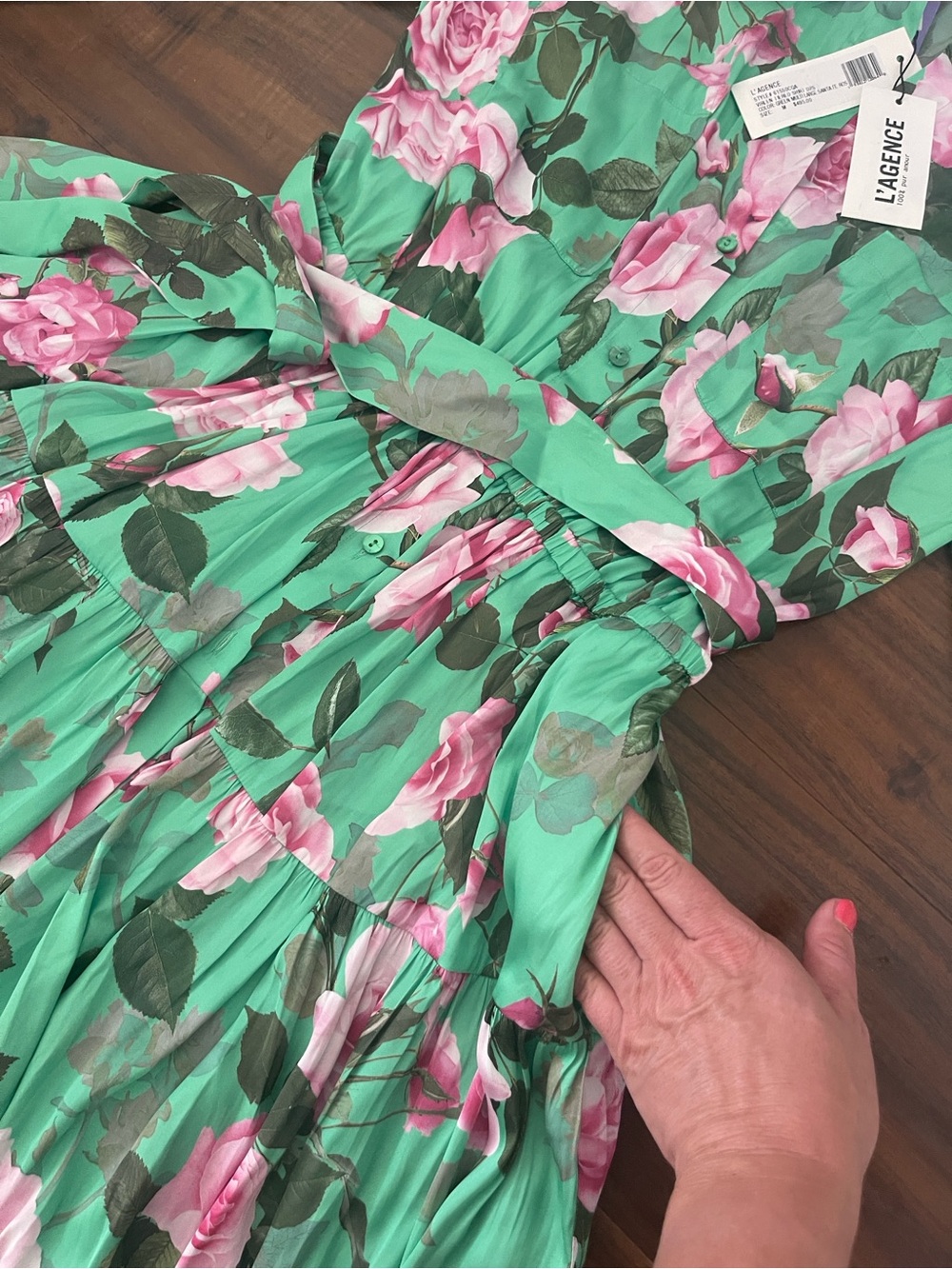 New L'AGENCE Virlen Tiered Satin Shirt Dress - Picture 11 of 16